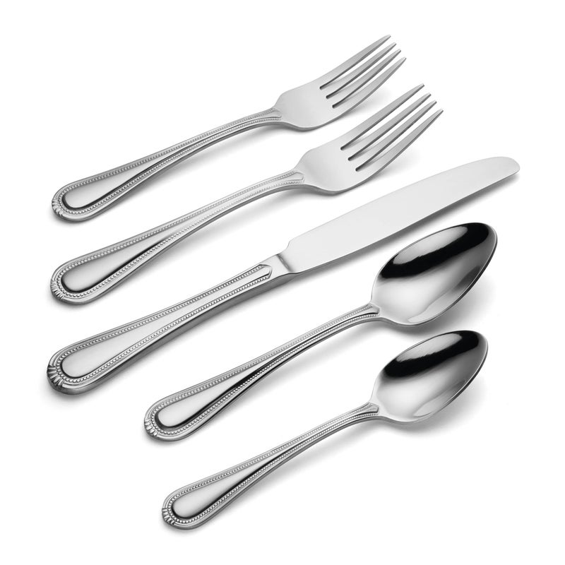 Oneida Silverware Set For 8, Countess 45-Piece Everyday Flatware Set with Serving Utensils, Service For 8, Bead Pearl, 18/0 Stainless Steel, Dishwasher Safe,Knives Spoons & Forks Set (Silver 45 Piece) - Image 3